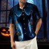imageHalloween Shirts for Men Funny Spooky Pumpkin Ghost Spider Monster Costume Halloween Short Sleeve Button Down Shirt TopsHalloween Horror Night Ghost