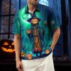 imageHalloween Shirts for Men Funny Spooky Pumpkin Ghost Spider Monster Costume Halloween Short Sleeve Button Down Shirt TopsHalloween Zombie Pumpkin