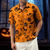 imageHalloween Shirts for Men Funny Spooky Pumpkin Ghost Spider Monster Costume Halloween Short Sleeve Button Down Shirt TopsSpooky Orange Night