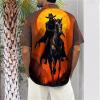 imageHalloween Shirts for Men Funny Spooky Pumpkin Ghost Spider Monster Costume Halloween Short Sleeve Button Down Shirt TopsTerrify Dead Cowboy