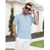 imageMens Knit Polo Shirts Casual Stylish V Neck Short Sleeve Sweater Polo Knitted Textured Johnny Collar Tops Fashion 2025Blue