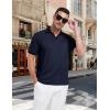 imageMens Knit Polo Shirts Casual Stylish V Neck Short Sleeve Sweater Polo Knitted Textured Johnny Collar Tops Fashion 2025Navy