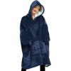 imageLzzidou Oversized Blanket Hoodie for Women Two Layers Cozy Flannel Sherpa Wearable Blanket Sweatshirt AdultNavy Blue