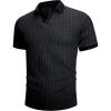 imageMens Knit Polo Shirts Casual Stylish V Neck Short Sleeve Sweater Polo Knitted Textured Johnny Collar Tops Fashion 2025Black