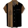 imageMens Vintage Bowling Shirt 1950s Retro Rockabilly Style Short Sleeve Button Down Music Hawaiian ShirtsGuitarbrown Black