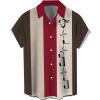 imageMens Vintage Bowling Shirt 1950s Retro Rockabilly Style Short Sleeve Button Down Music Hawaiian ShirtsMusic Notebeige Red