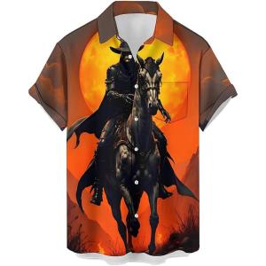 imageHalloween Shirts for Men Funny Spooky Pumpkin Ghost Spider Monster Costume Halloween Short Sleeve Button Down Shirt TopsTerrify Dead Cowboy