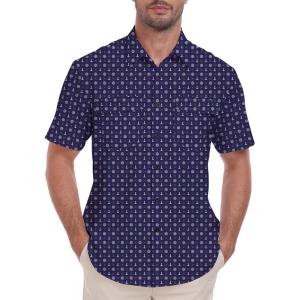 imageLzzidou Fishing Shirts for Men UPF 50 Short Sleeve Button Down Print Hawaiian Camp Shirt with Breathable Back VentNavy Anchor Rudder