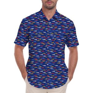 imageLzzidou Fishing Shirts for Men UPF 50 Short Sleeve Button Down Print Hawaiian Camp Shirt with Breathable Back VentNavy Fish Print