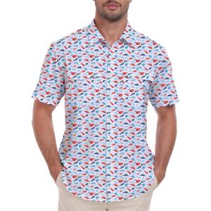 imageLzzidou Fishing Shirts for Men UPF 50 Short Sleeve Button Down Print Hawaiian Camp Shirt with Breathable Back VentWhite Fish Print