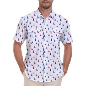 imageLzzidou Fishing Shirts for Men UPF 50 Short Sleeve Button Down Print Hawaiian Camp Shirt with Breathable Back VentWhite Sailboat