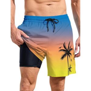 imageLzzidou Men Swim Trunks with Compresssion Liner 7 Inch Inseam Board Shorts Bathing Suit with Zipper PocketsBlue Orange Yellow