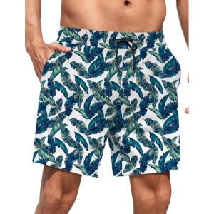 imageLzzidou Men Swim Trunks with Mesh Liner 5 Inch Inseam Board Shorts Quick Dry Bathing SuitBanana Leaf
