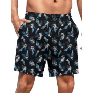imageLzzidou Men Swim Trunks with Mesh Liner 5 Inch Inseam Board Shorts Quick Dry Bathing SuitFlower