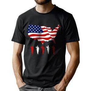 imageLzzidou Mens 4th of July Shirts American Flag Patriotic Shirts Short Sleeve USA Memorial Day Cotton T ShirtsMap and Soilders