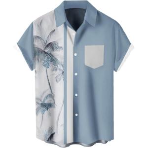 imageLzzidou Mens Hawaiian Shirt Short Sleeve Button Down Beach ShirtsBlue Grey