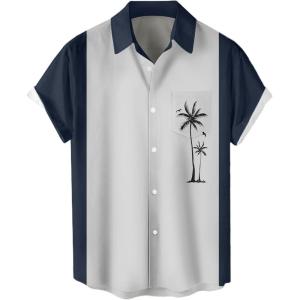imageLzzidou Mens Hawaiian Shirt Short Sleeve Button Down Beach ShirtsCoconut Tree