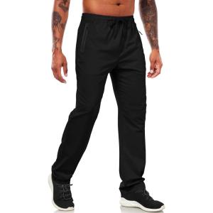 imageLzzidou Mens Lightweight Joggers with Zipper Pockets Drawstring Elastic Waistband Sweatpants Running Hiking Athletic CasualBlack