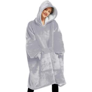 imageLzzidou Oversized Blanket Hoodie for Women Two Layers Cozy Flannel Sherpa Wearable Blanket Sweatshirt AdultLight Grey