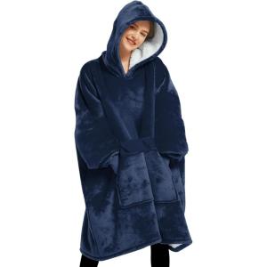 imageLzzidou Oversized Blanket Hoodie for Women Two Layers Cozy Flannel Sherpa Wearable Blanket Sweatshirt AdultNavy Blue