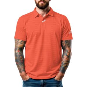 imageMens Golf Polo Shirts UPF 50 Short Sleeve Dri Fit Polos Stretch Performance Collared Golf Casual Work Business WearBright Orange