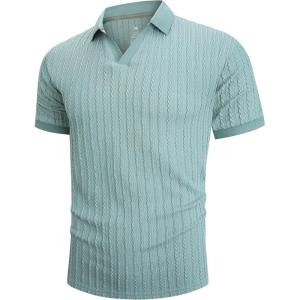 imageMens Knit Polo Shirts Casual Stylish V Neck Short Sleeve Sweater Polo Knitted Textured Johnny Collar Tops Fashion 2025Sage Green