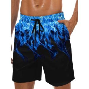 imageMens Swim Trunks Hawaiian Bathing Mesh Lining Suit Swimsuits Beach Shorts with PocketsBlackblue Flame