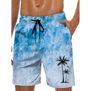 imageMens Swim Trunks Hawaiian Bathing Mesh Lining Suit Swimsuits Beach Shorts with PocketsBlue Wave
