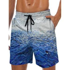 imageMens Swim Trunks Hawaiian Bathing Mesh Lining Suit Swimsuits Beach Shorts with PocketsBlue Whitebrick