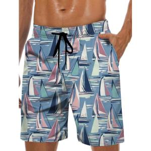 imageMens Swim Trunks Hawaiian Bathing Mesh Lining Suit Swimsuits Beach Shorts with PocketsBluesailboat