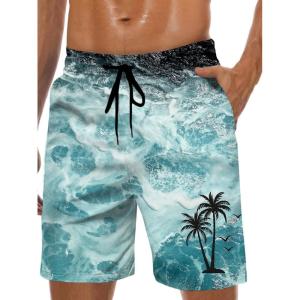 imageMens Swim Trunks Hawaiian Bathing Mesh Lining Suit Swimsuits Beach Shorts with PocketsGreen Wave