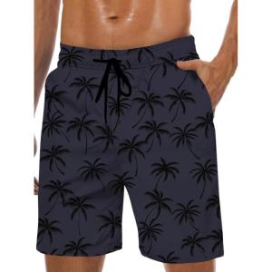 imageMens Swim Trunks Hawaiian Bathing Mesh Lining Suit Swimsuits Beach Shorts with PocketsGreypalm Tree