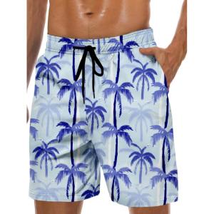 imageMens Swim Trunks Hawaiian Bathing Mesh Lining Suit Swimsuits Beach Shorts with PocketsLight Blueplam Tree