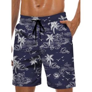 imageMens Swim Trunks Hawaiian Bathing Mesh Lining Suit Swimsuits Beach Shorts with PocketsNavytree