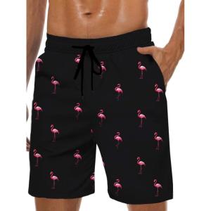imageMens Swim Trunks Hawaiian Bathing Mesh Lining Suit Swimsuits Beach Shorts with PocketsPink Flamingo