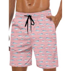 imageMens Swim Trunks Hawaiian Bathing Mesh Lining Suit Swimsuits Beach Shorts with PocketsPink Shark