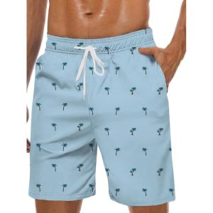 imageMens Swim Trunks Hawaiian Bathing Mesh Lining Suit Swimsuits Beach Shorts with PocketsSmall Palm Tree