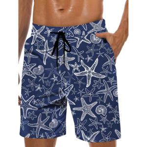 imageMens Swim Trunks Hawaiian Bathing Mesh Lining Suit Swimsuits Beach Shorts with PocketsStarfish and Shells