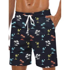 imageMens Swim Trunks Hawaiian Bathing Mesh Lining Suit Swimsuits Beach Shorts with PocketsSunset and Palm Tree