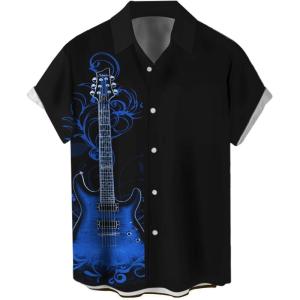 imageMens Vintage Bowling Shirt 1950s Retro Rockabilly Style Short Sleeve Button Down Music Hawaiian ShirtsGuitarsapphire