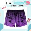 imageBoys Swim Trunks with Compression Liner Boys Stretch Swim Shorts Quick Dry 2 in 1 Beach Shorts 417 YGradient Purple Leaf