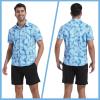 imageMens Hawaiian Shirts Regular Fit Short Sleeve Casual Button Down Summer Tropical Beach ShirtsBlue Leaves