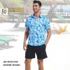 imageMens Hawaiian Shirts Regular Fit Short Sleeve Casual Button Down Summer Tropical Beach ShirtsBlue Leaves