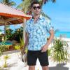imageMens Hawaiian Shirts Regular Fit Short Sleeve Casual Button Down Summer Tropical Beach ShirtsBlue Leaves