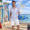 imageMens Hawaiian Shirts Regular Fit Short Sleeve Casual Button Down Summer Tropical Beach ShirtsFlower Flamingo