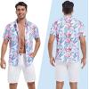 imageMens Hawaiian Shirts Regular Fit Short Sleeve Casual Button Down Summer Tropical Beach ShirtsFlower Flamingo