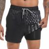 imageMens Swim Trunks with Compression Liner 55quot Board Shorts with Zipper Pockets 2 in 1 Quick Dry Bathing SuitsBlack American Flagc