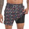imageMens Swim Trunks with Compression Liner 55quot Board Shorts with Zipper Pockets 2 in 1 Quick Dry Bathing SuitsBordeaux Game Dicec
