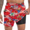 imageMens Swim Trunks with Compression Liner 55quot Board Shorts with Zipper Pockets 2 in 1 Quick Dry Bathing SuitsFlag Horse