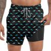 imageMens Swim Trunks with Compression Liner 55quot Board Shorts with Zipper Pockets 2 in 1 Quick Dry Bathing SuitsGrey Blue Shark